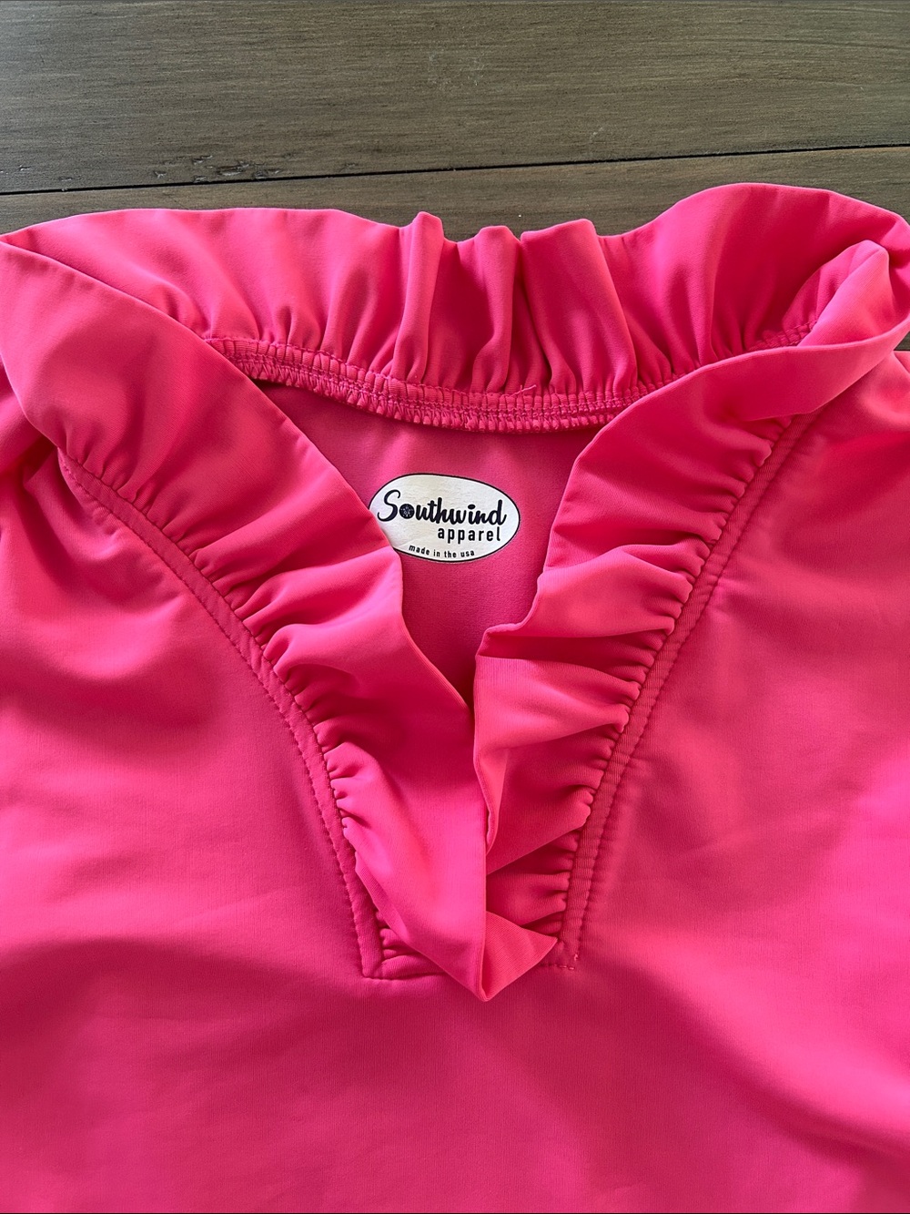 Southwind Apparel Pebble Beach Ruffle Top Flamingo Pink Sleeveless